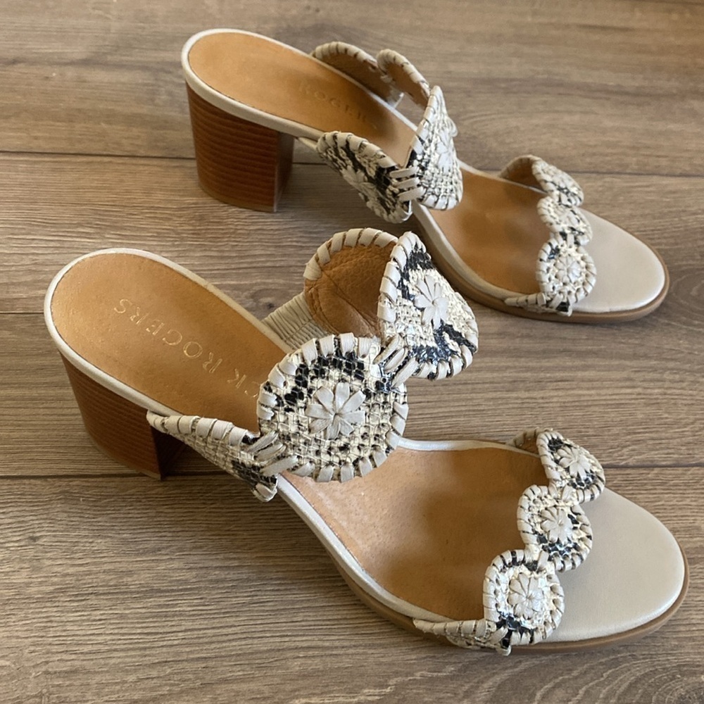 Jack Rogers Lauren Mid-Heel Snake-Print Slide Sandals Leather Open Toe Size 8.5 - Picture 5 of 7